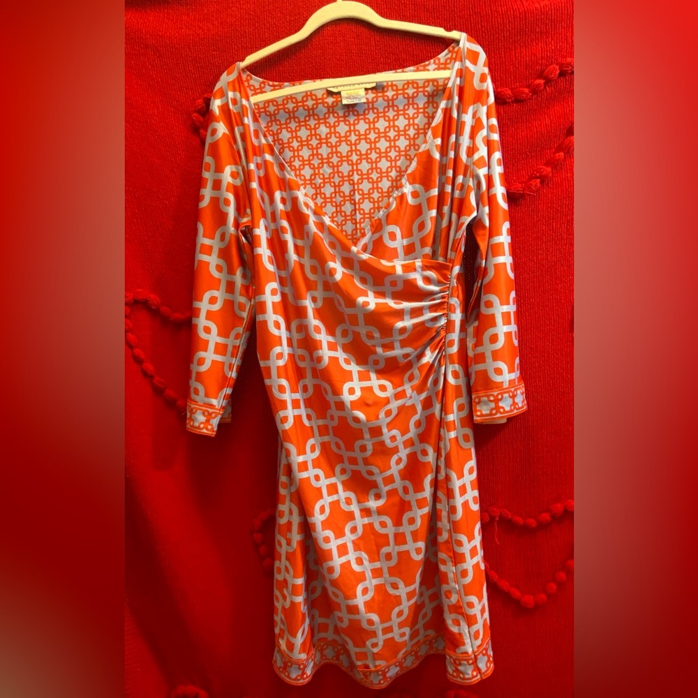 Gretchen Scott Designs Orange and White Geometric Dress